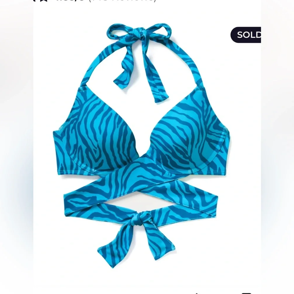 NWT Adore‎ Me  Women's Rimini Push Up Bikini Top  Blue Print Size 36c